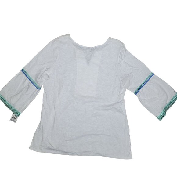Charter Club NWT Women's 1X White & Mint Embroidered Top with lace vacation - Picture 2 of 5